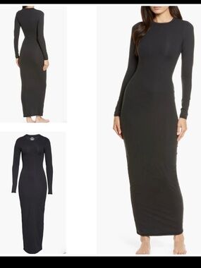 SKIMS Black Long-Sleeve Maxi Dress